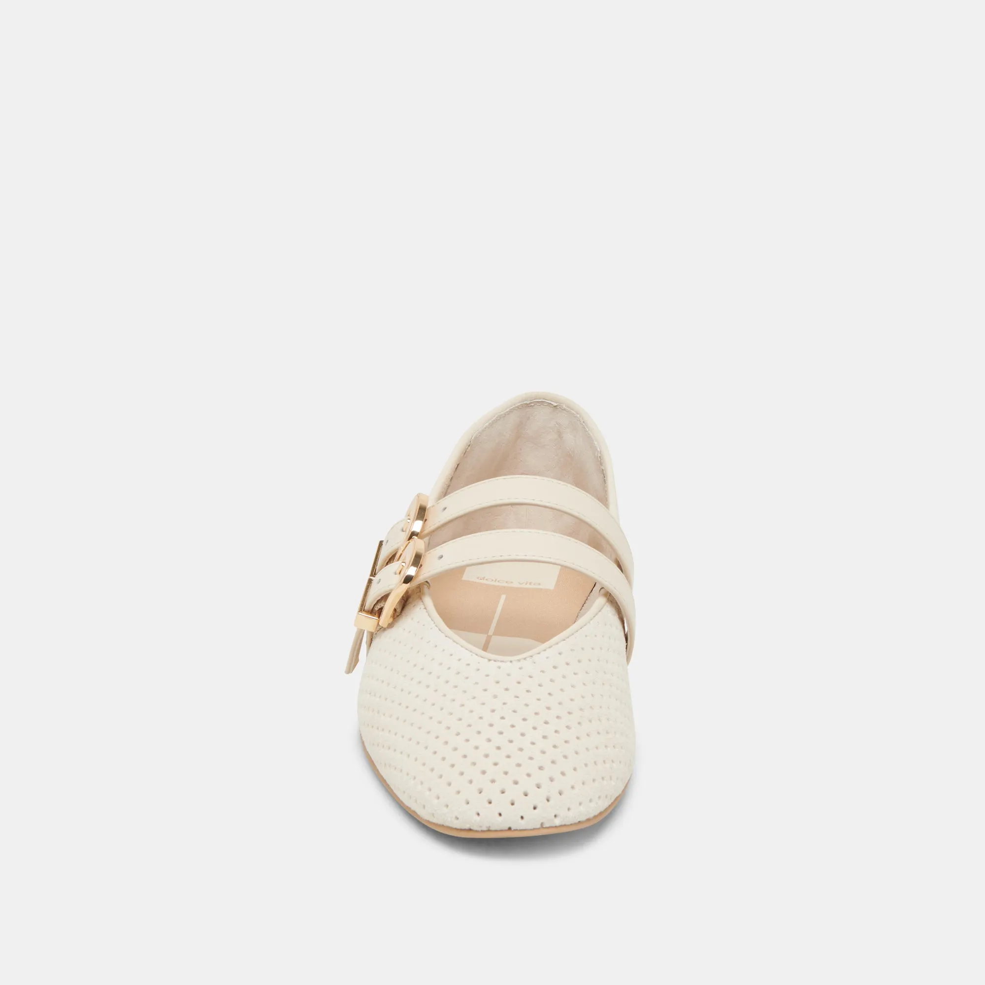 BAYLEE WIDE BALLET FLATS BONE PERFORATED SUEDE