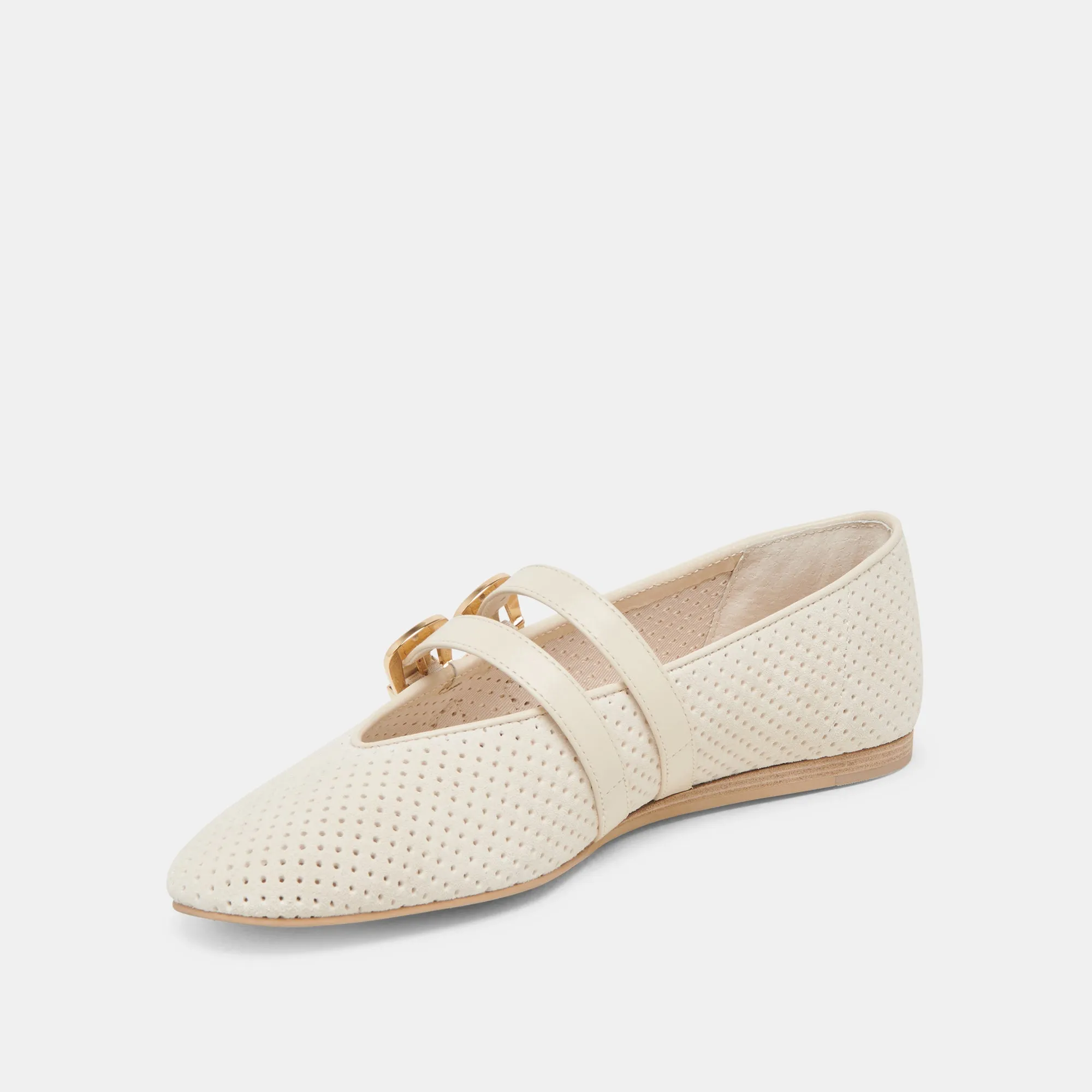 BAYLEE WIDE BALLET FLATS BONE PERFORATED SUEDE
