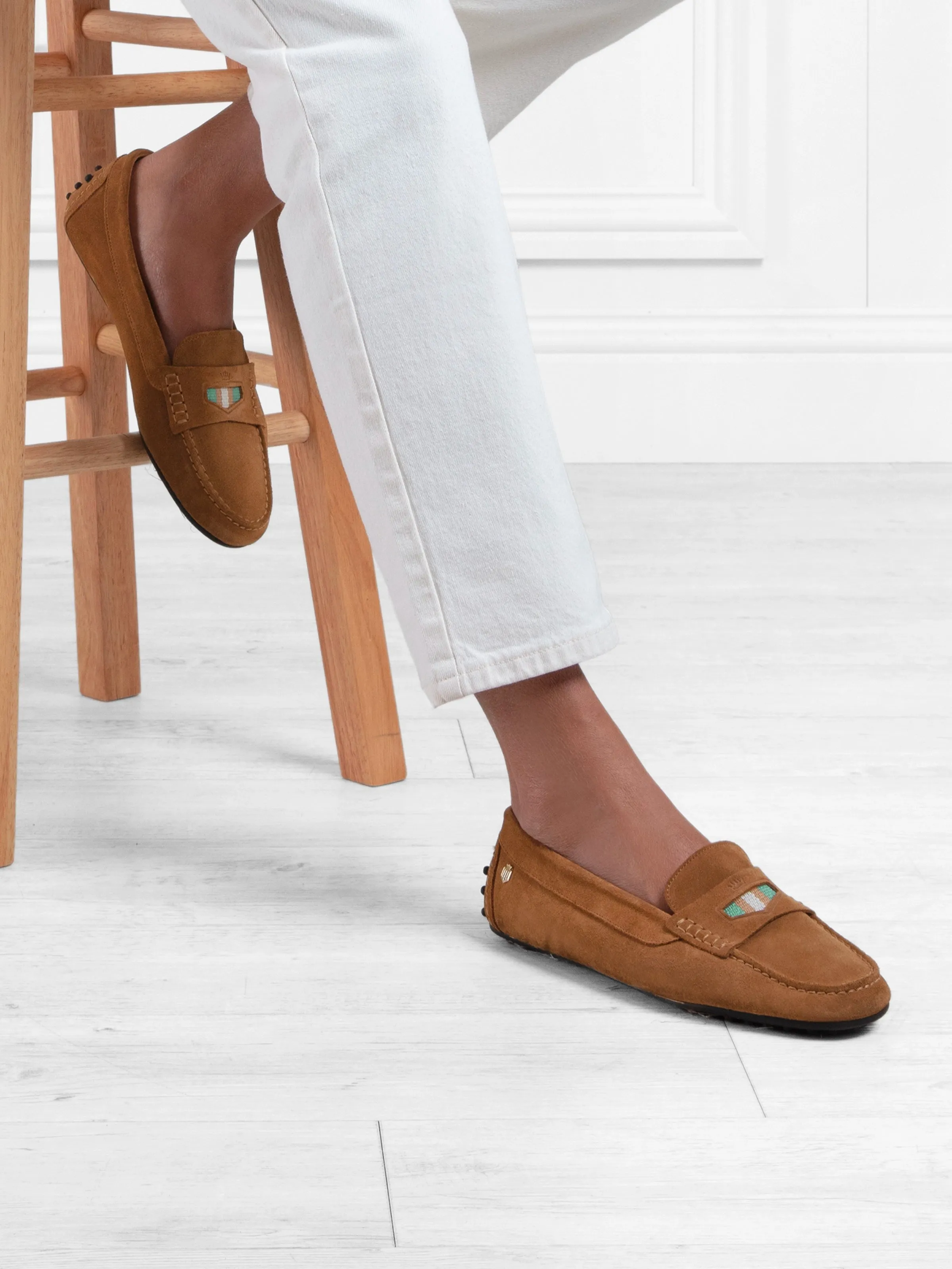 Boston Driver - Tan Suede, Mint & Stone