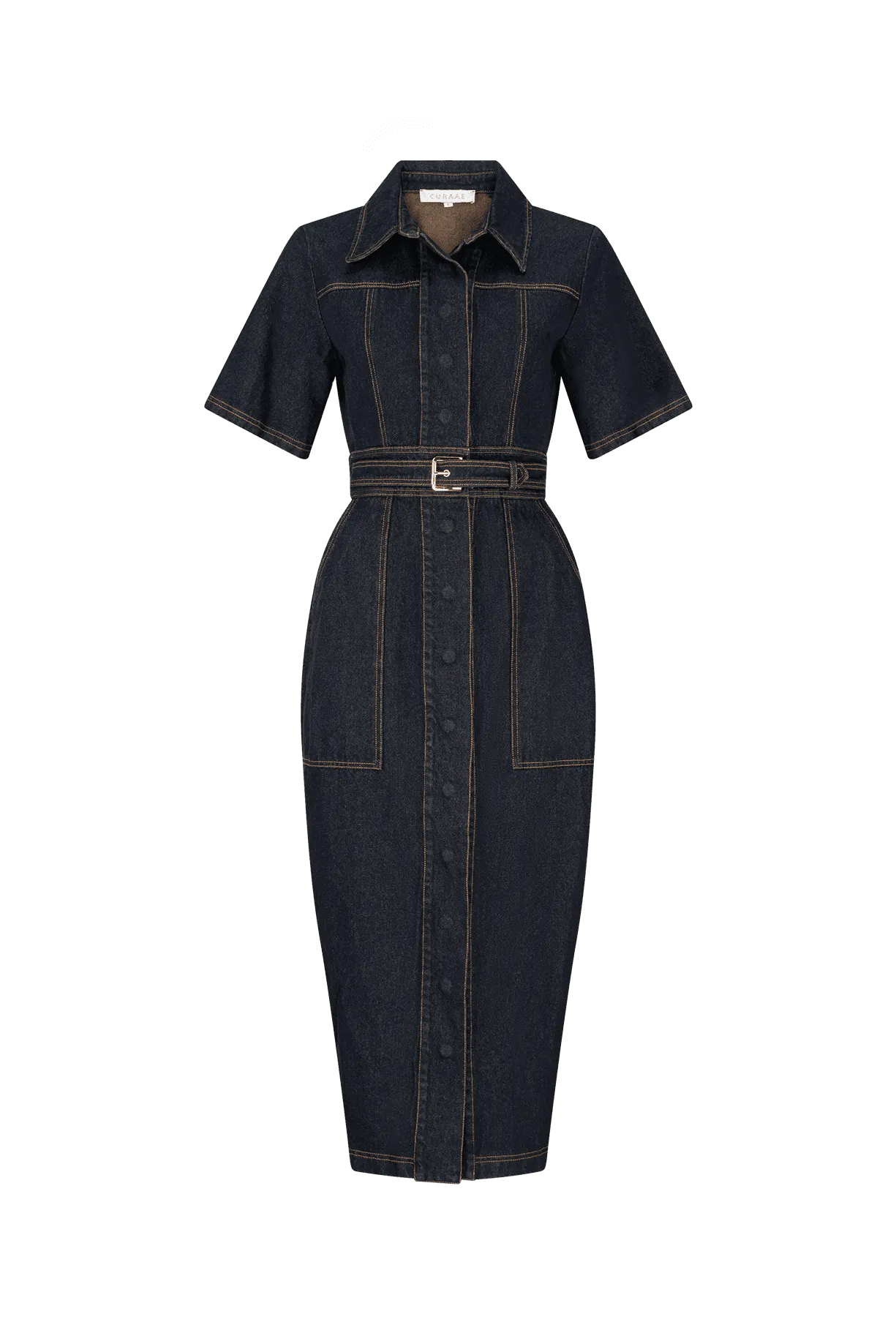 CURAAE Elysia Midi Shirt Belt Denim Dress