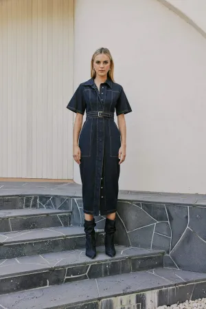 CURAAE Elysia Midi Shirt Belt Denim Dress