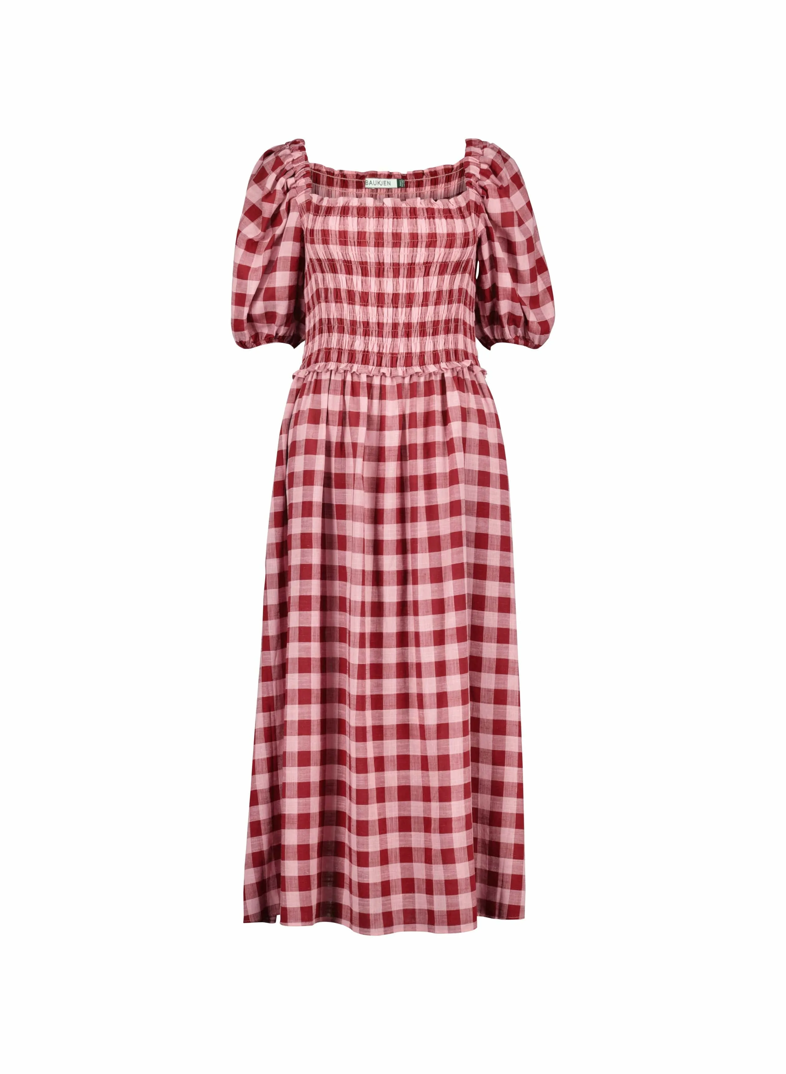 Davina Viscose & Linen Gingham Midi Dress | Pink & Burgundy Gingham