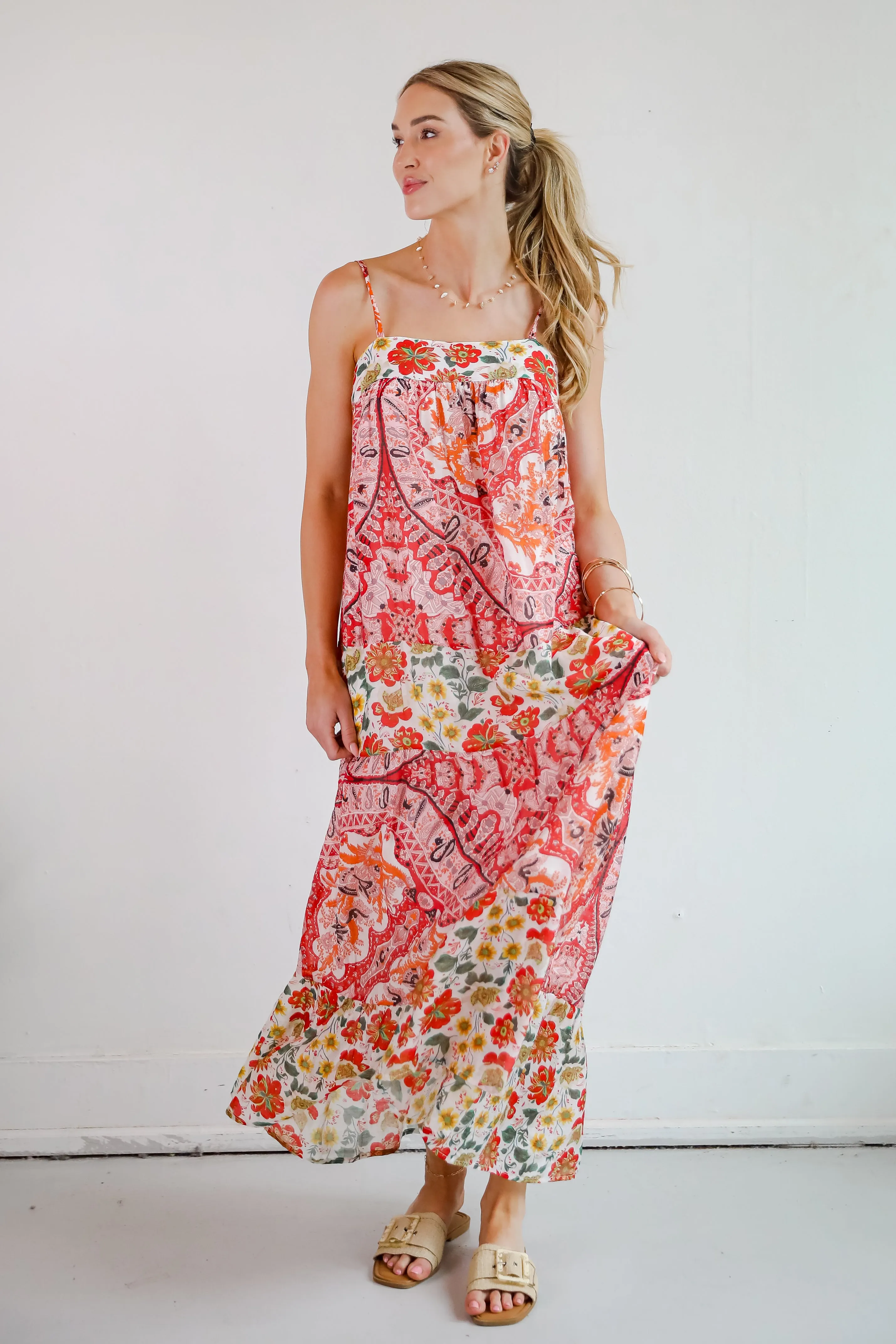 Everlasting Bliss Red Floral Maxi Dress