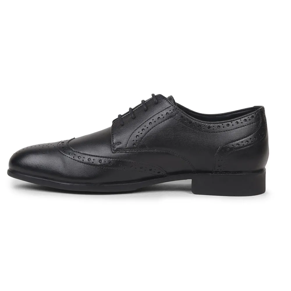 Fortune Black Formal Brogue Lacing Shoes For Men BELGIUM01E By Liberty