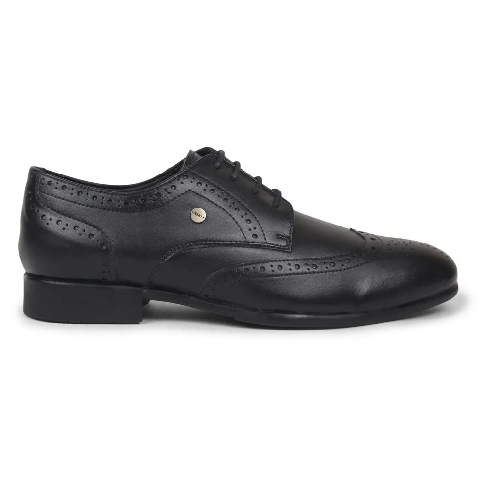 Fortune Black Formal Brogue Lacing Shoes For Men BELGIUM01E By Liberty