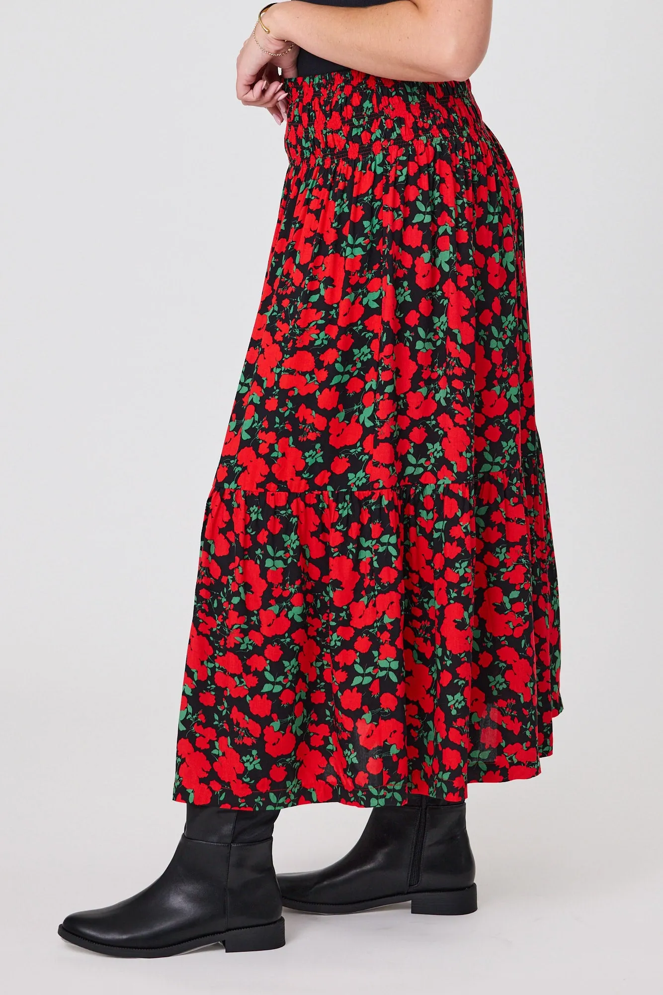 Gloss The Label Afton Maxi Skirt Red Floral
