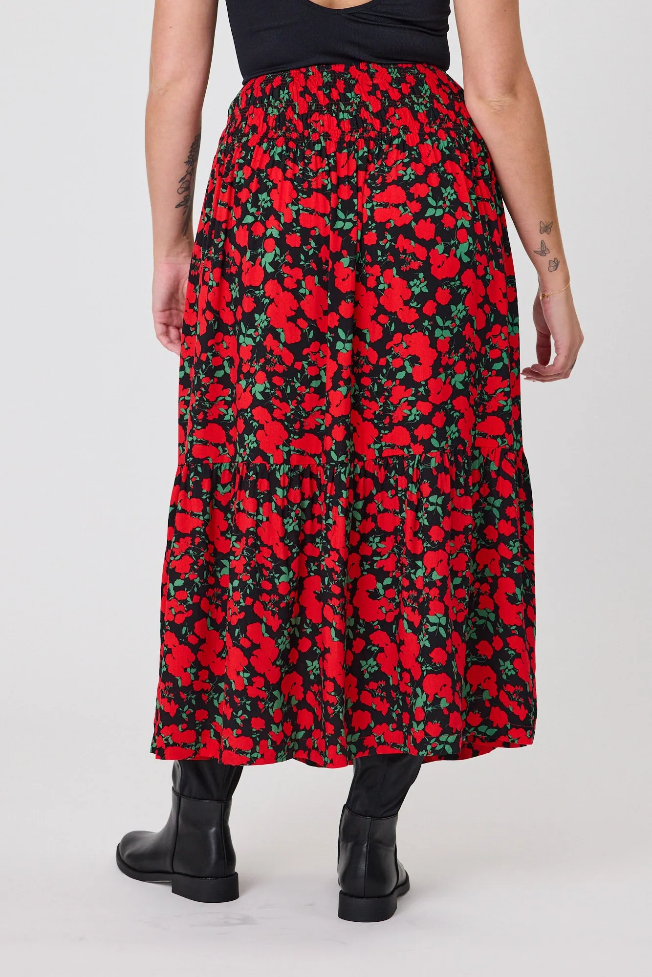 Gloss The Label Afton Maxi Skirt Red Floral