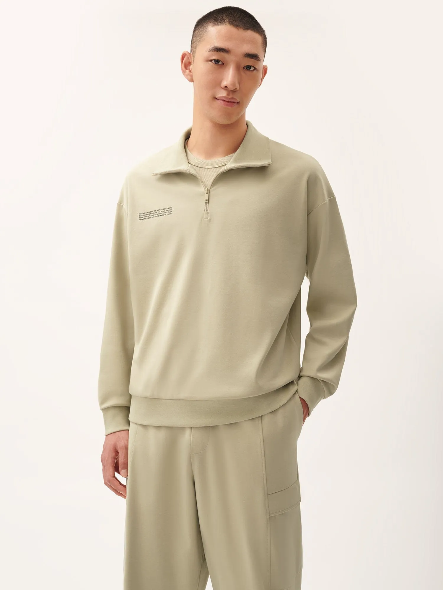 Mens DNA Double Jersey Half Zip Sweatshirt—maitake beige