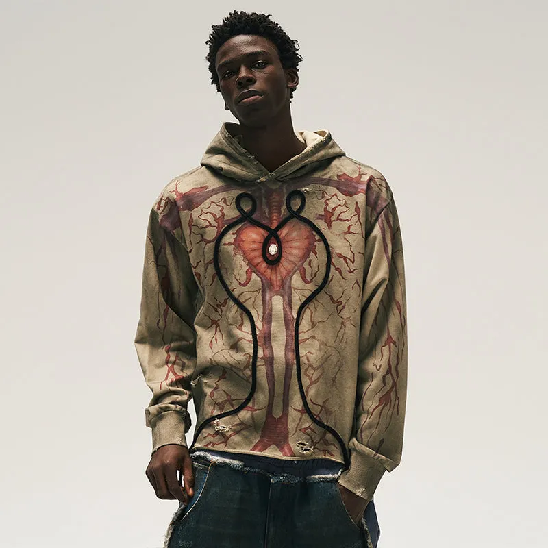RAP STAR SERIES Mud-Dyed Heart Pearl Hoodie