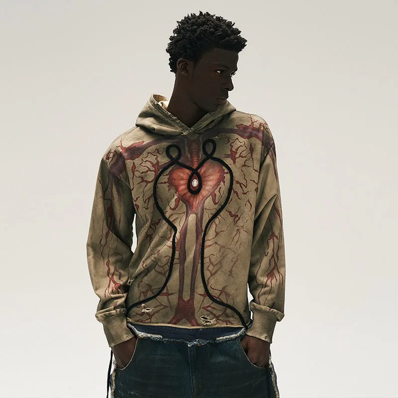 RAP STAR SERIES Mud-Dyed Heart Pearl Hoodie