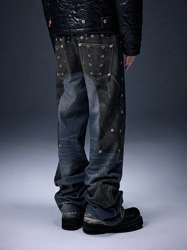 Rivet Tie Leather Print Pants