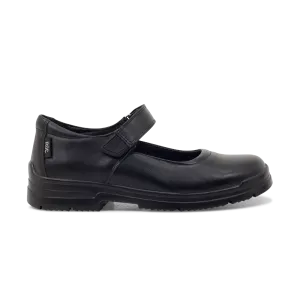 ROC BOOTS JUNIOR ROULETTE STRAP BLACK LEATHER SCHOOL SHOES