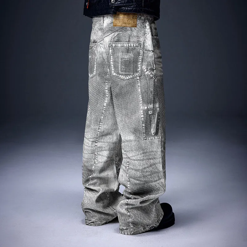 See-Through Printed Logging Jeans