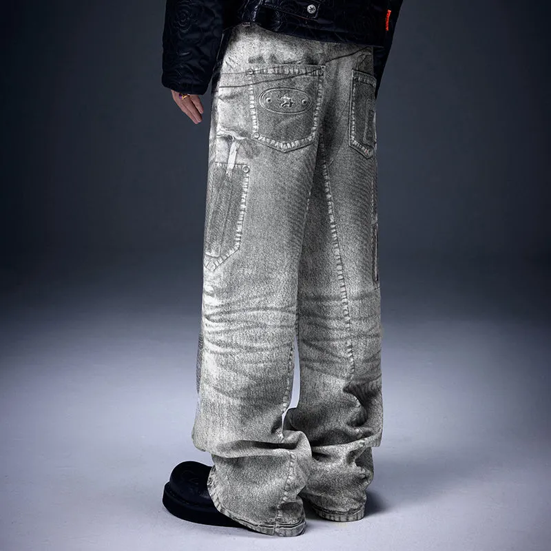 See-Through Printed Logging Jeans