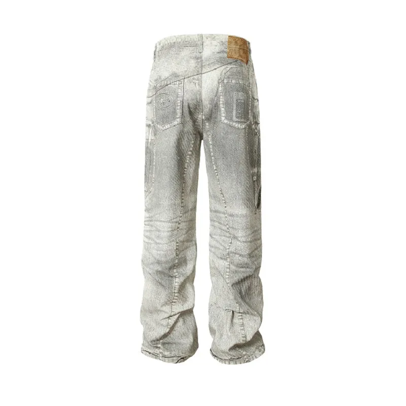 See-Through Printed Logging Jeans