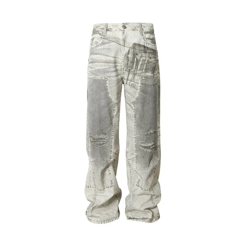 See-Through Printed Logging Jeans