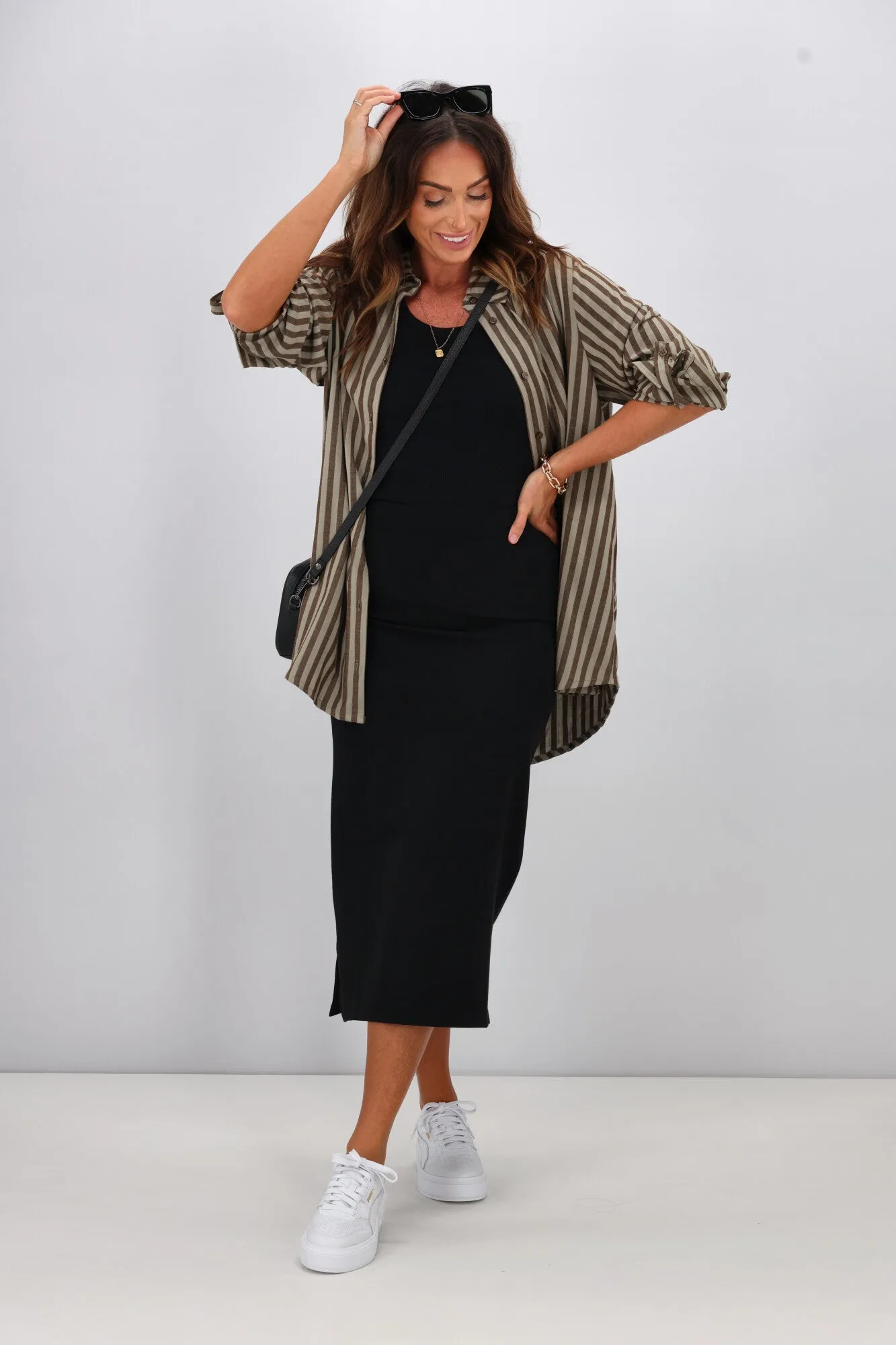 Shine On Essentials Midi Slip Skirt Black