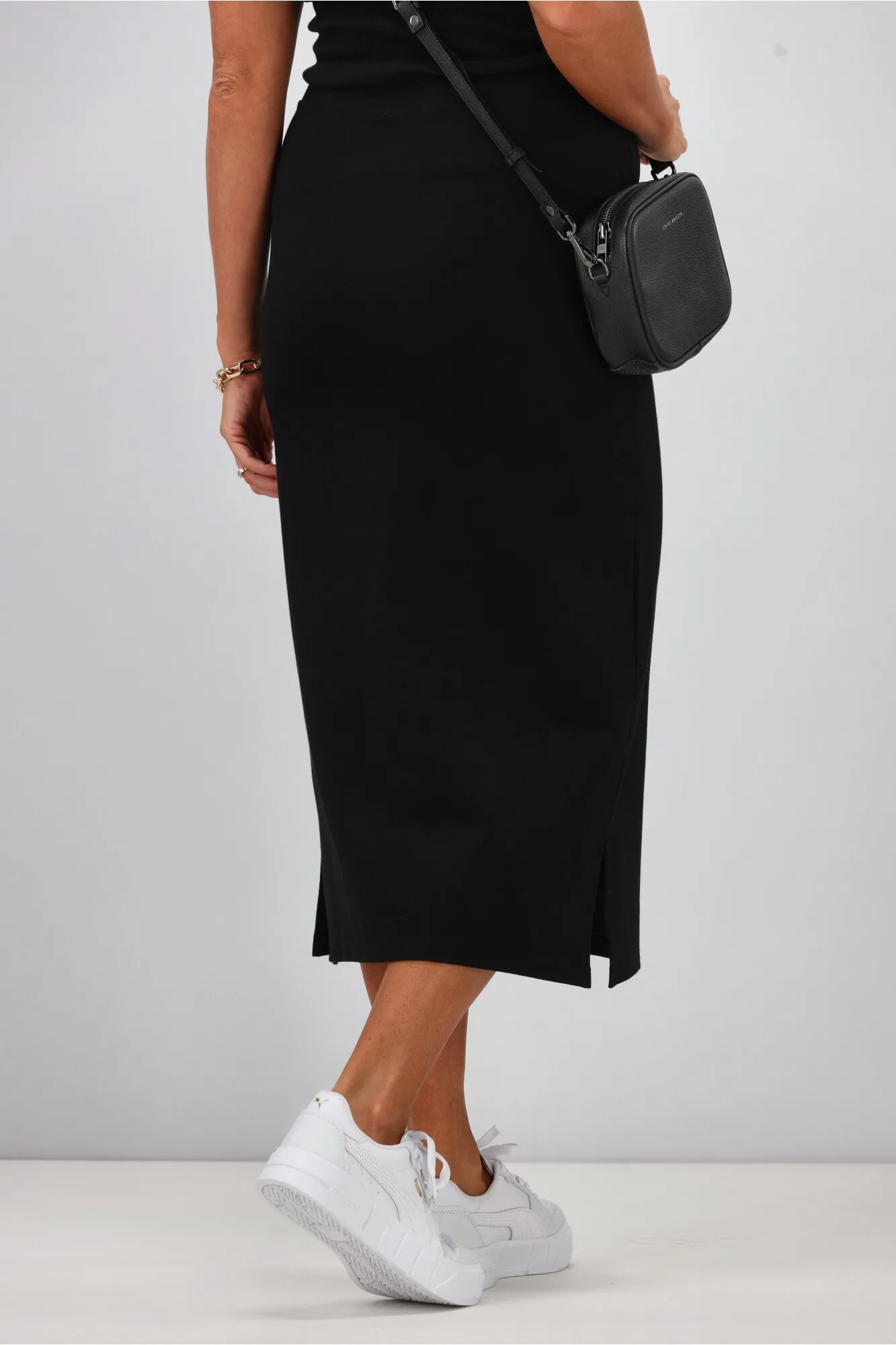 Shine On Essentials Midi Slip Skirt Black