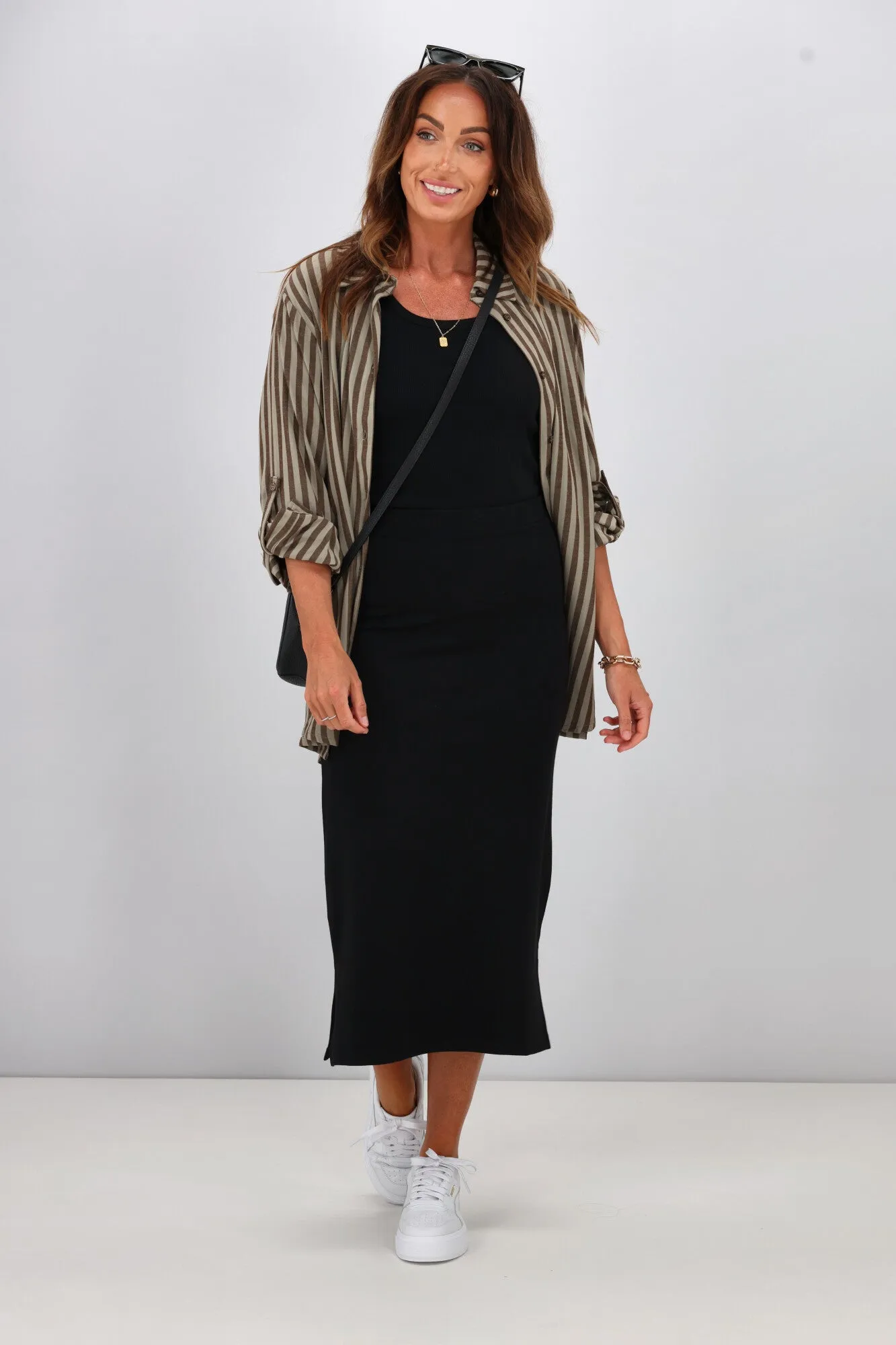Shine On Essentials Midi Slip Skirt Black