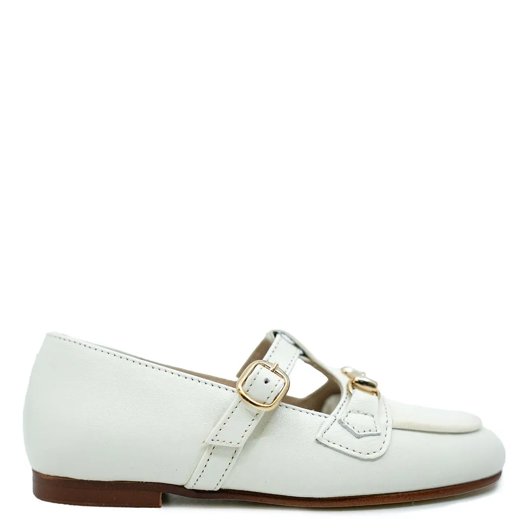 Spain Co Ivory T Strap Buckle Loafer