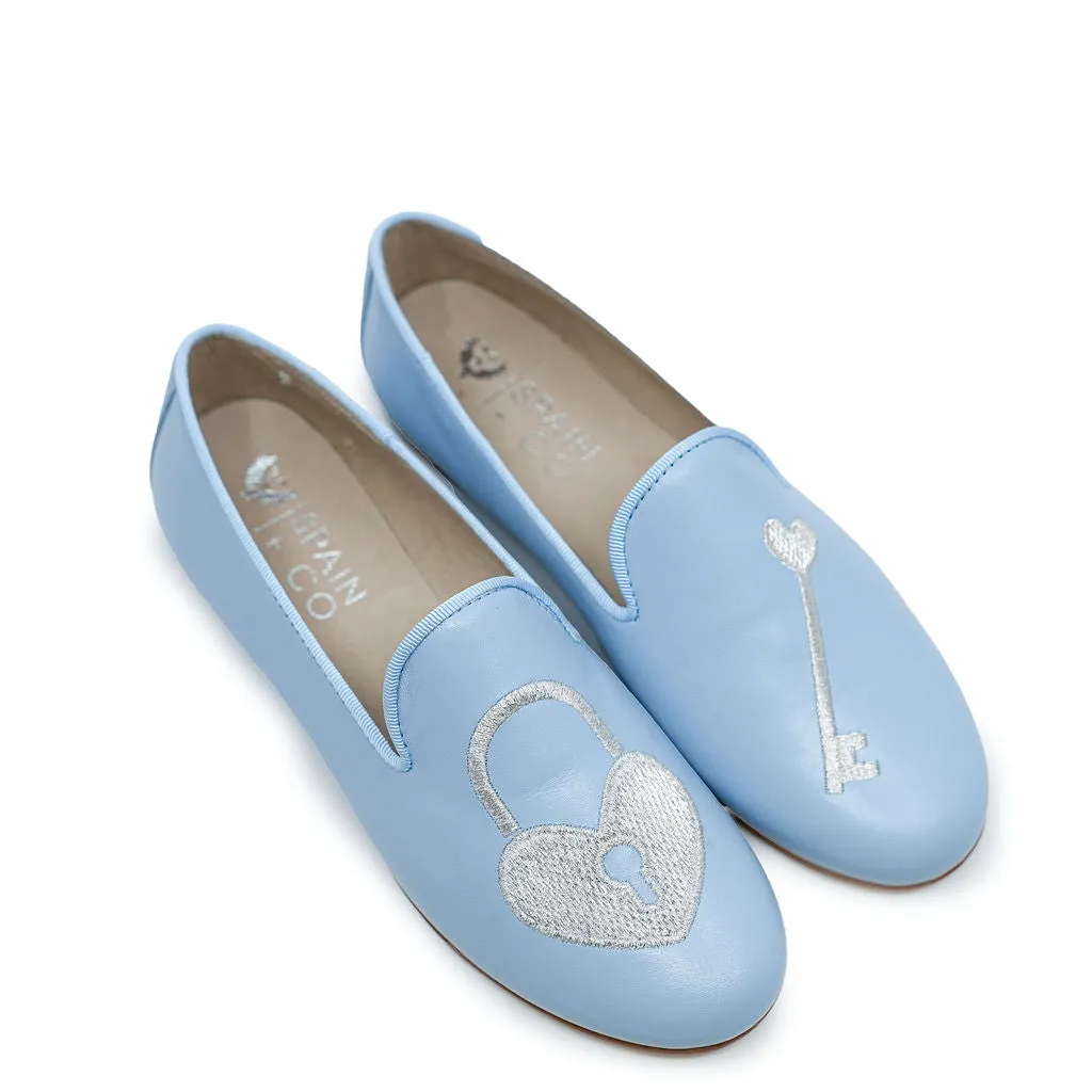 Spain Co Sky Blue Lock and Key Smoking Loafer