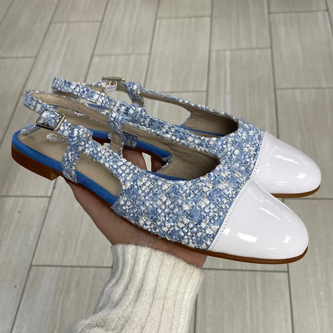 Spain Co Sky Tweed Captoe Slingback