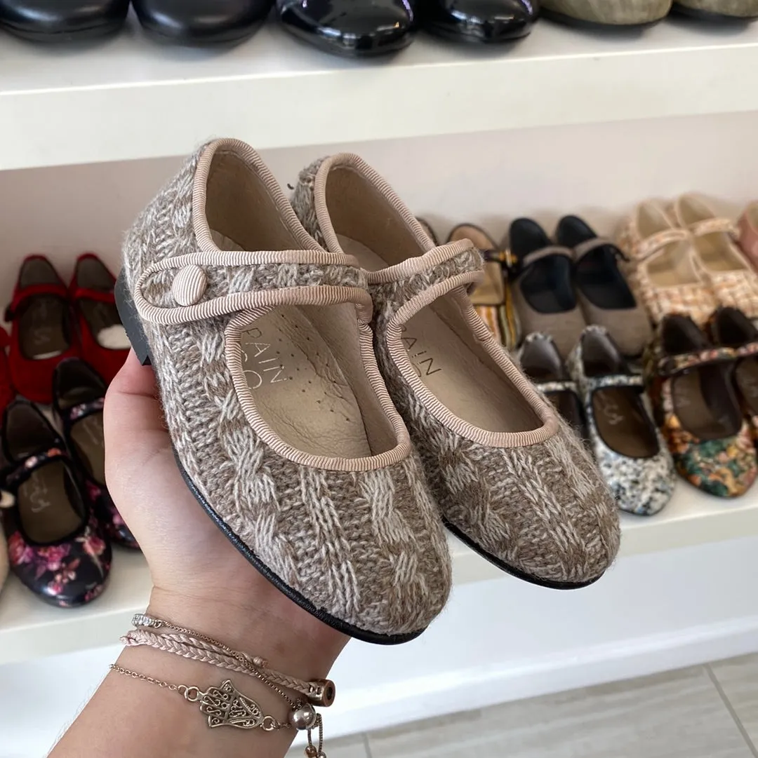 Spain Co Taupe Knit Mary Jane
