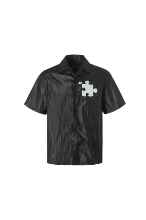 Specially Made Imitation Plastic Texture Thin Breathable Fabric Short Sleeve Shirt