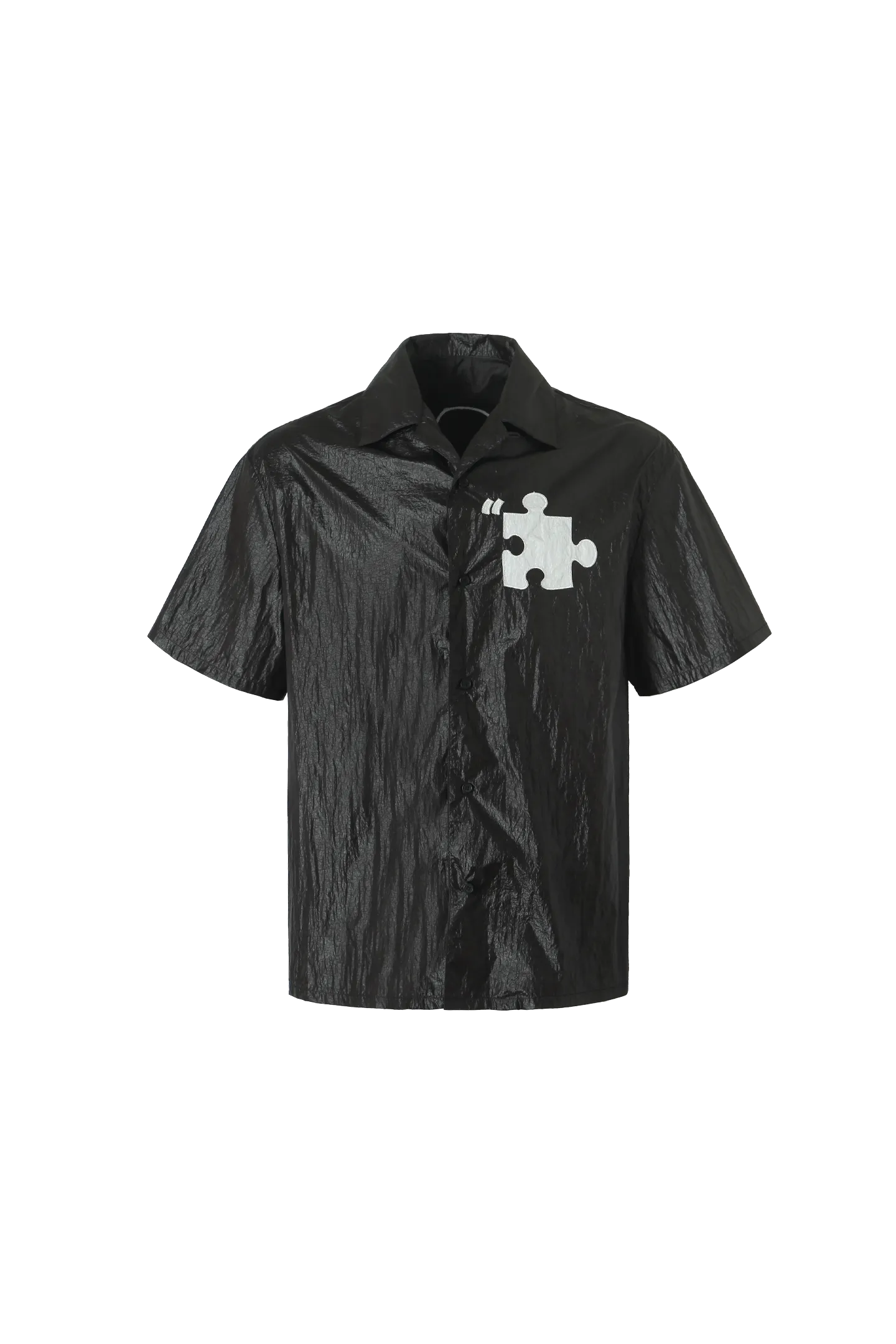 Specially Made Imitation Plastic Texture Thin Breathable Fabric Short Sleeve Shirt