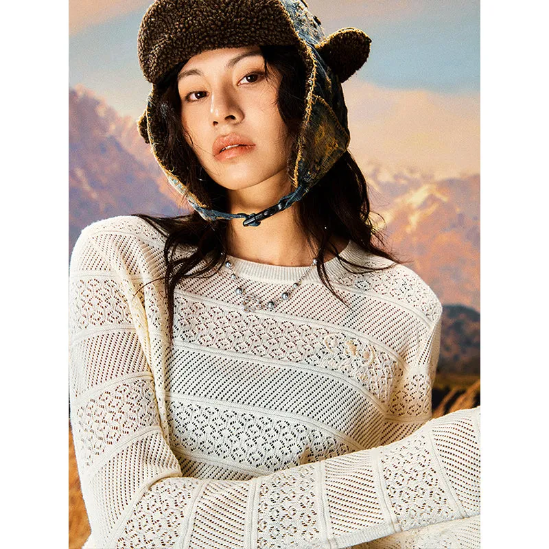 Wheat Fringe Cutout Knit