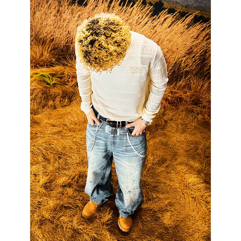 Wheat Fringe Cutout Knit