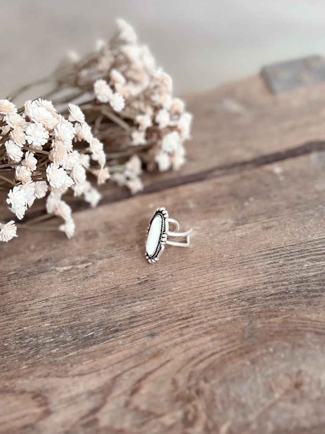 White Turquoise Oval Adjustable Ring