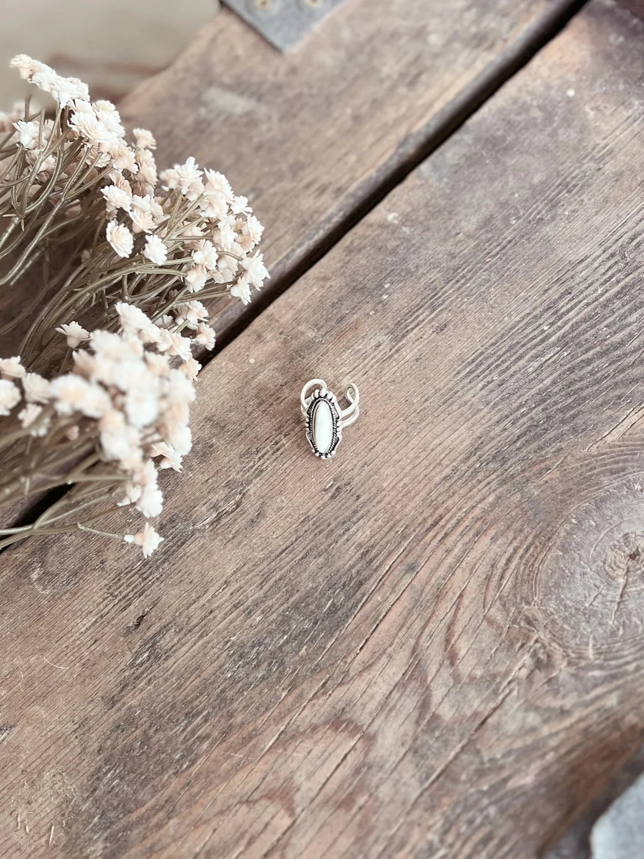 White Turquoise Oval Adjustable Ring