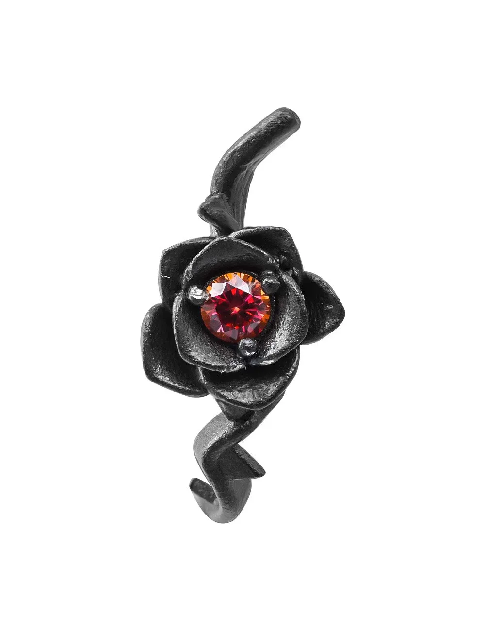 WIC Thorn Rose Red Moissanite Screw Ear Clips.