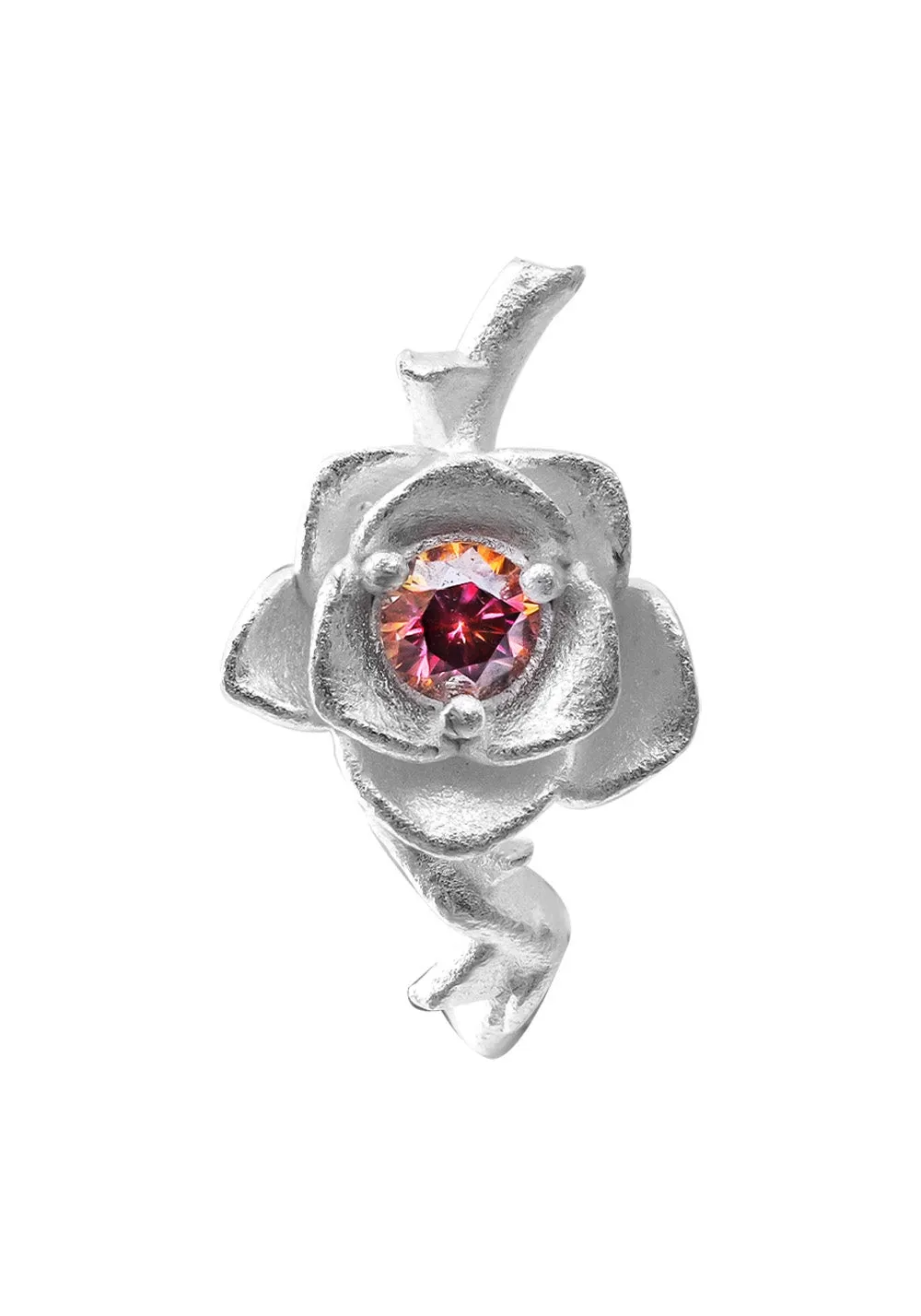 WIC Thorn Rose Red Moissanite Screw Ear Clips.