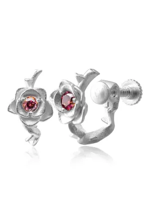WIC Thorn Rose Red Moissanite Screw Ear Clips.