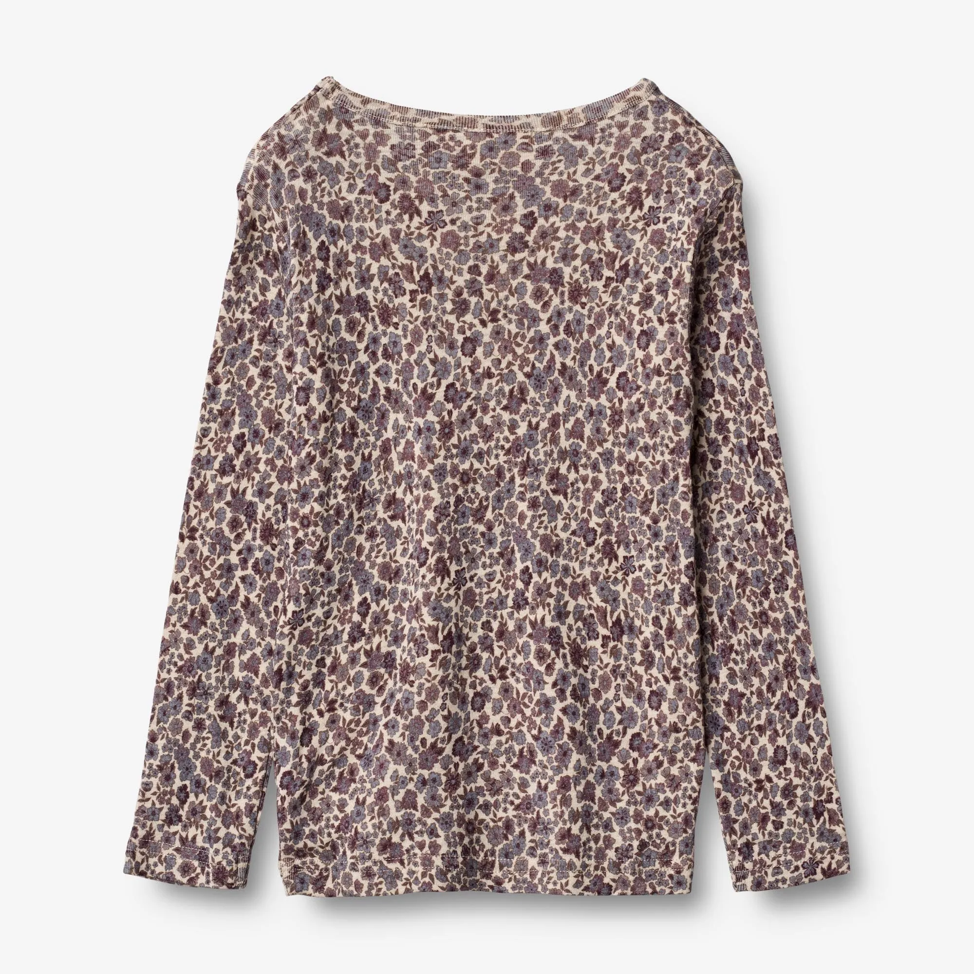 Wool T-Shirt LS - purple flowers