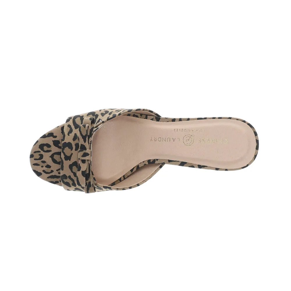 Yolanda Bow Leopard Slide Sandals