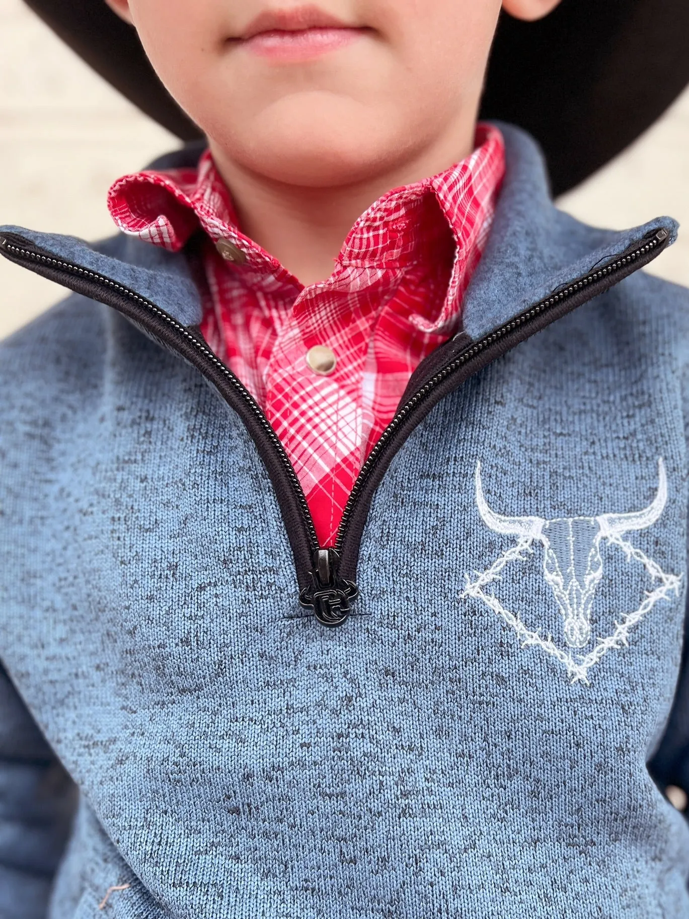 Youth Cowboy Hardware Blue Quarter Zip Pullover
