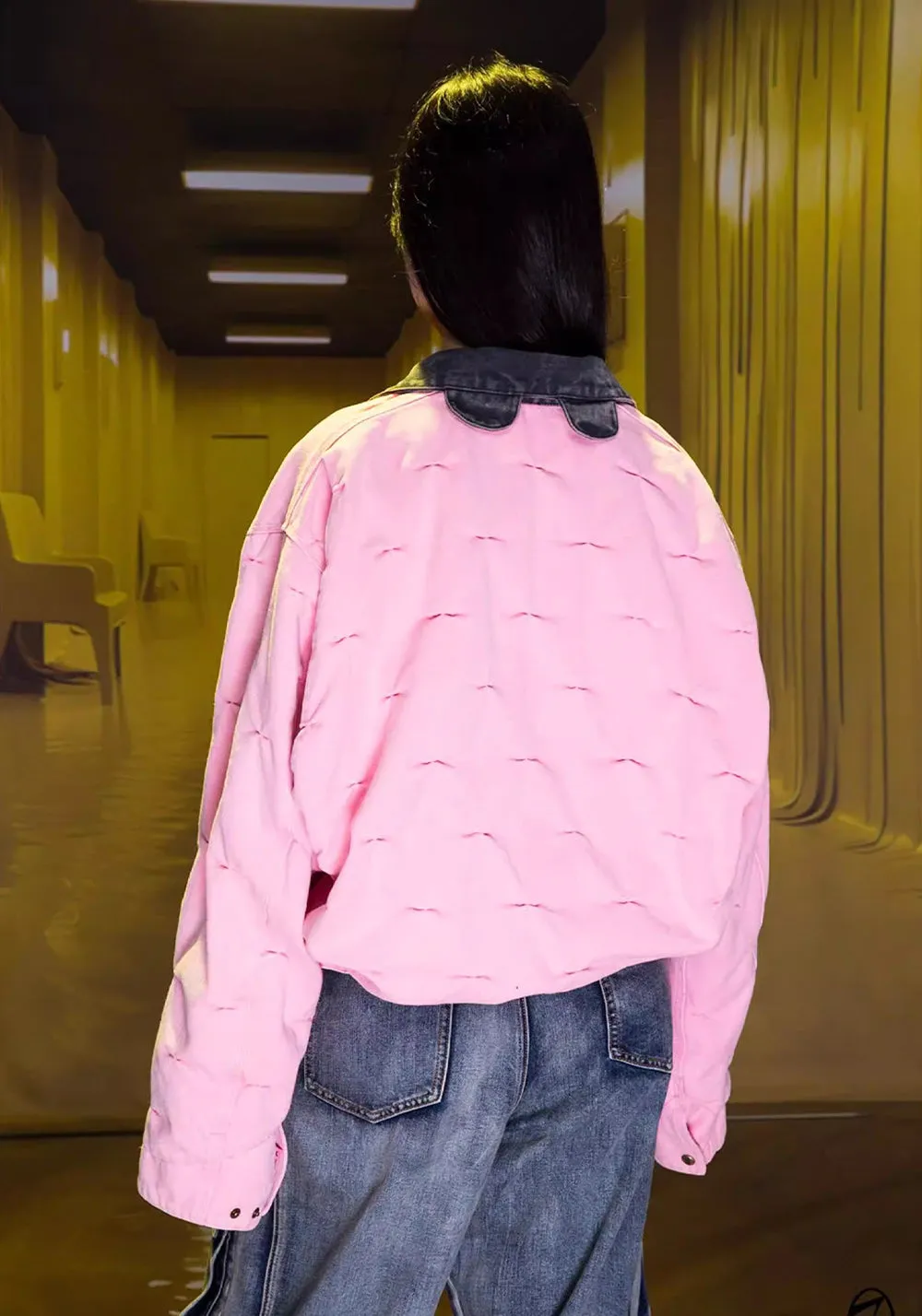 ZOZOKILLA - J97 Pink Pleated Jacket with Bear - ear Collar